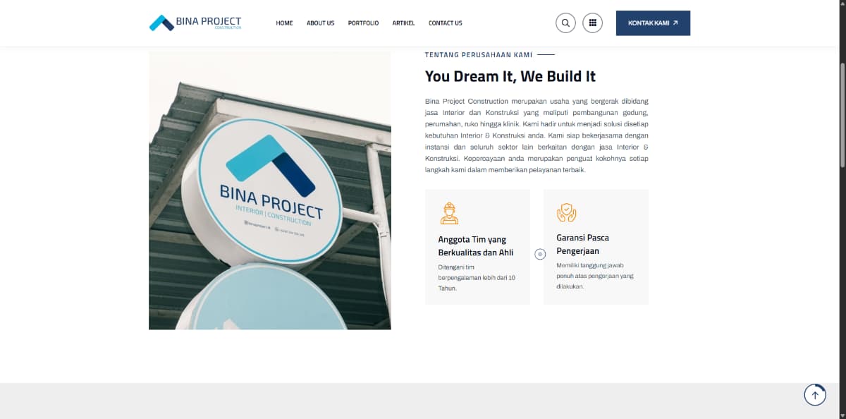Bina Project Landing Page Project Showcase visual 2