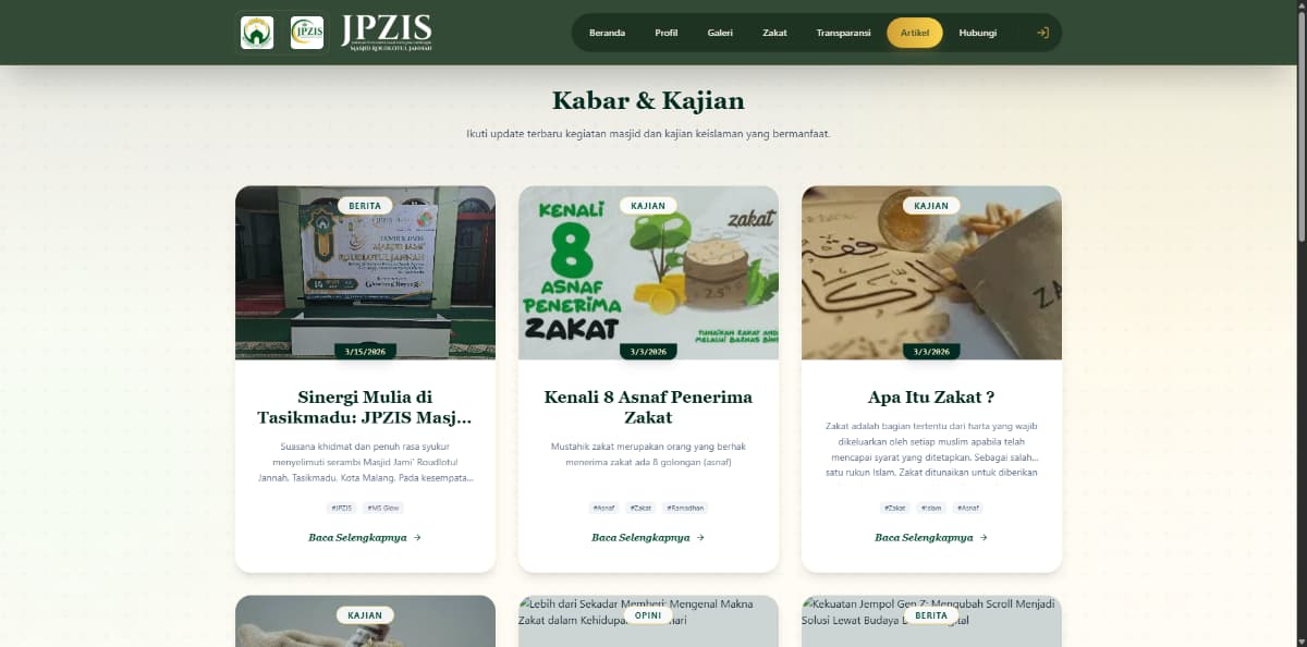 Website JPZIS Sistem Informasi Zakat, Infaq, dan Shadaqah Project Showcase visual 0