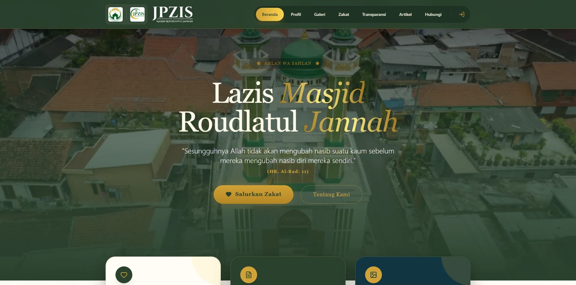 Website JPZIS Sistem Informasi Zakat, Infaq, dan Shadaqah Header